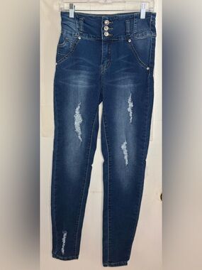 Diva Star High-Waisted Dark Blue Distressed Women’s Jeans
